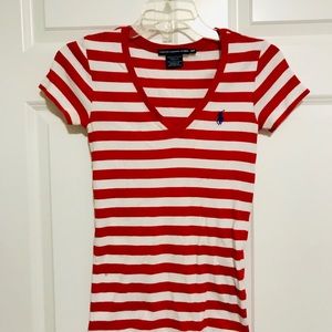 Polo Ralph Lauren V Neck Striped Tee, S